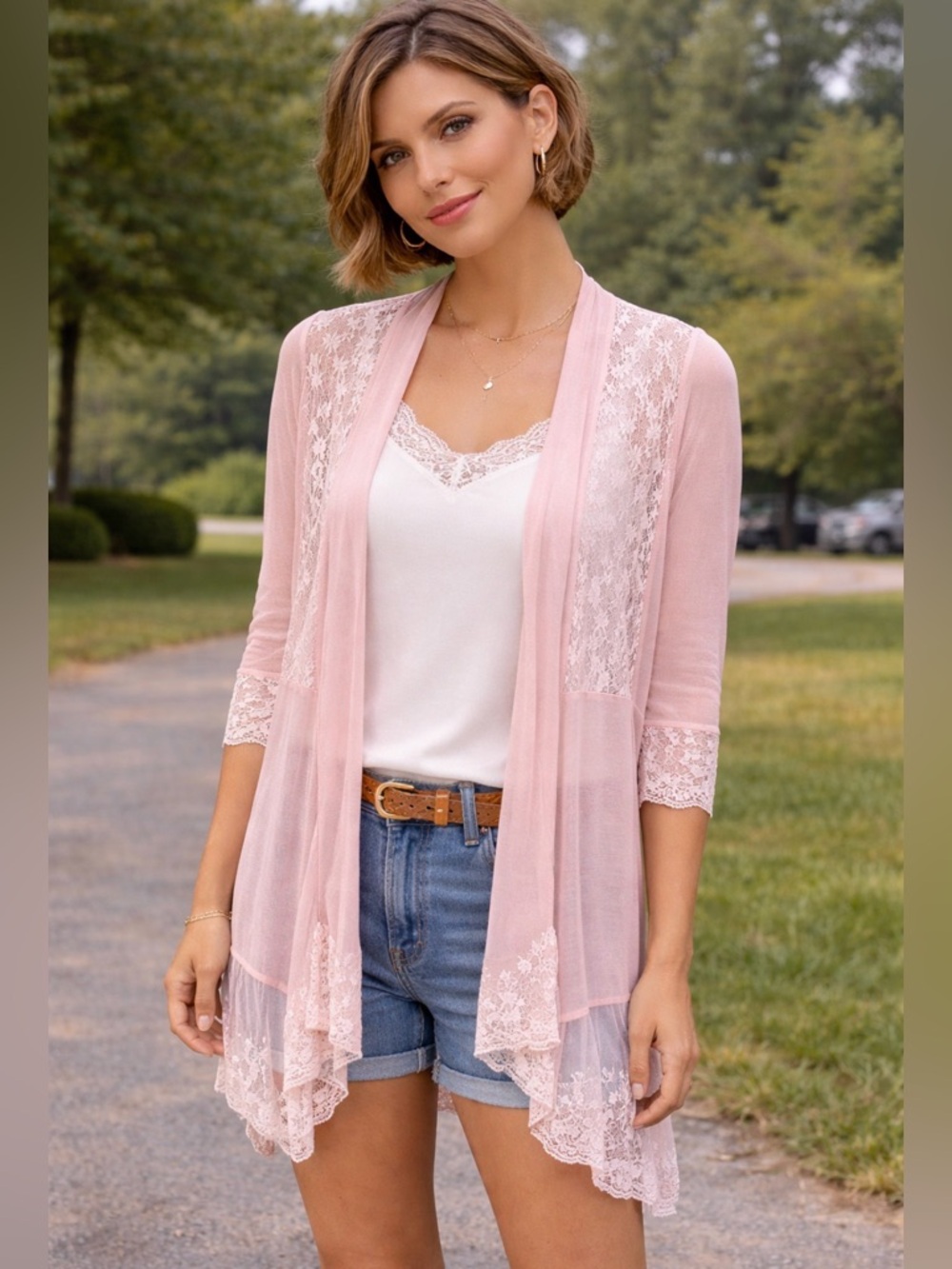 Simply Couture Blush Lace Open Front Cardigan